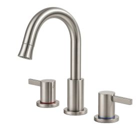 8-Inch Widespread Bathroom Faucet, 2-Handle 3-Hole with 360° Pull-Down Sprayer and Pop-Up Drain, Brushed Nickel