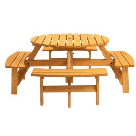 Wooden Picnic Table, Outdoor Camping Table With Seats, With 4 Built-in Benches, - Natural Color