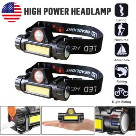 USB Rechargeable Headlamp Waterproof LED COB Head Torch 2 Modes Headlight Flashlight Work Light Camping Lamp