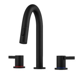 8-Inch Widespread Lavatory Faucet, 2-Handle 3-Hole with Pop-Up Drain and 360° Pull-Down Sprayer, Matte Black