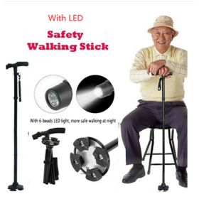 Folding LCD Walking Stick Cane With Flashlight For Senior Aluminium Travel Hiking Cane Trekking Pole Crutch Handle Strap 5 Gears