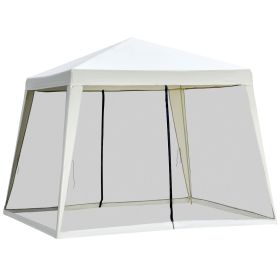 Outsunny 10'x10' Outdoor Canopy Party Tent, Mesh Sidewalls, Beige, Patio Gazebo Sun Shade