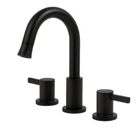 8-Inch Widespread Bathroom Faucet, 2-Handle 3-Hole with 360° Pull-Down Sprayer and Pop-Up Drain, Matte Black