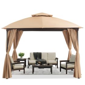 Patio Gazebo 10'x10', Outdoor Duty Party Tent Shelter With Double Roofs,  Oxford Fabric Mosquito Nettings And Privacy Screens For Backyard, Garde (Option: Khaki)