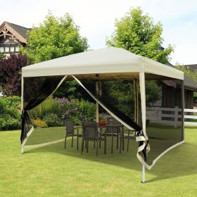 210D Oxford 10' x 10' Pop Up Canopy Tent with Netting (Option: Beige-1280x220x230 mm)