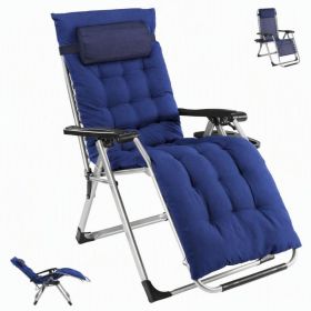 Zero Gravity Chair With Cushion, Folding Outdoor Lounge Chair With Cup Holder And Headrest For Patio, Strong Capacity (Option: Navy Blue)