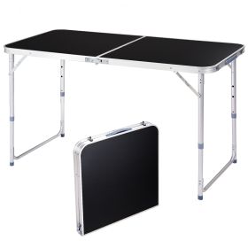 4ft Black Outdoor Folding Table Aluminum Alloy Rectangular 50kg Two Fold Tabletop (Option: Black)
