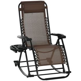 Outdoor Rocking Chairs, Foldable Reclining Zero Gravity Lounge Rocker with Pillow, Cup & Phone Holder, Combo Design with Folding Legs, Brown (Option: Brown-1050x720x210 mm)