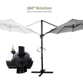 10x10ft Cantilever Patio Umbrella W Base Included  360 Rotation Large Offset Hanging Outdoor Shade For Deck Pool   W Stand (Option: Gray)