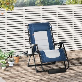 Foldable Outdoor Lounge Chair with Footrest, Oversized Padded Zero Gravity Lounge Chair with Headrest, Side Tray, Cup Holders, Armrests for Campi (Option: Blue-950x150x820 mm)