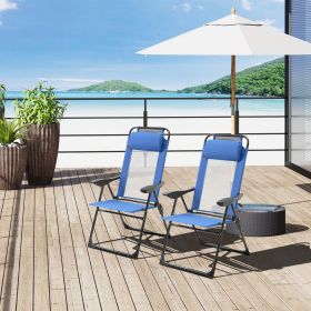 Set of 2 Portable Folding Outdoor Recliners w/ Adjustable Backrest (Option: Blue-1005x180x640 mm)