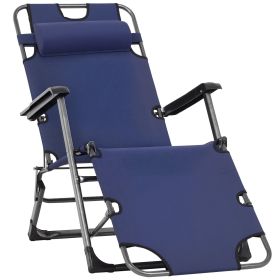Folding Chaise Lounge Chair for Outside, 2-in-1 Tanning Chair with Pillow & Pocket, Adjustable Pool Chair for Beach, Patio, Lawn, Deck, Navy (Option: Navy-970x150x670 mm)