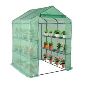 143x143x195cm Black Iron Pipe Steeple With 8 Pieces Grid Flower Stand With Zipper Rolling Door PE Cloth Greenhouse-SAME AS 54690859 (Option: defaulttitle)