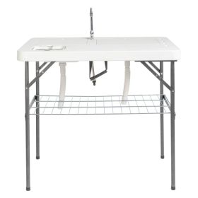 101*65.5*92cm HDPE Rectangular With Barbed Wire Foldable Outdoor Fish Killing Table White (Option: As picture)