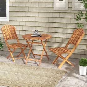 Foldable Outdoor Bistro Set (Option: Natural Wood-1125x835x220 mm)