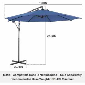 10ft  Umbrella Hanging Offset Market Outdoor Sun Shade For Deck  Poolside Easy Tilt Cross Base (Option: Blue)