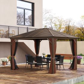 10' x 12' Hardtop Gazebo with Curtains and Netting (Option: Brown-2180x400x275 mm)