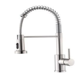 Kitchen Faucet with Pull Down Sprayer Industrial 1 Handle 1 Hole Or 3 Hole Faucet for Farmhouse Camper Laundry Utility Rv Wet Bar Sinks, Stainles (Option: Default Title)