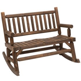 2-Person Wood Rocking Chair with Log Design, Heavy Duty Loveseat with Wide Curved Seats for Patio, Backyard, Garden, Walnut (Option: Carbonized Color-1120x630x200 mm)