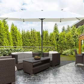 Patio Umbrella 15' Rectangular Outdoor Double Sided Market with base (Option: Beige-1440x410x180 mm)