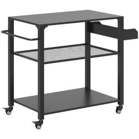 3-Tier Outdoor Grill Cart with Storage Racks, Side Handle, Movable Pizza Oven Table on Wheels (Option: Black-970x540x180 mm)