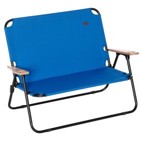 Double Folding Camping Chair, Loveseat for 2 Adults, Portable Camping Couch with Wood Armrest & Cupholders, for Backpacking, Beach, Sports Trave (Option: Blue-1150x100x740 mm)