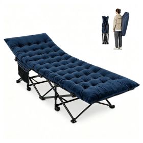 Navy Foldable Heavy Duty Camping Cot 330LBS, Portable Outdoor Sleeping Bed with Cushion & Carry Bag for Camping Office Nap (Option: Default Title)