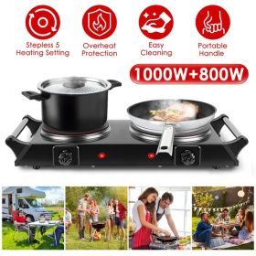 1800W Electric Double Burner Portable Heating Hot Plate Stove Countertop RV Hotplate With 5 Temperature Stepless Adjustments Portable Handles (Option: Double Burner)