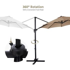 10x10ft Cantilever Patio Umbrella W Base Included  360 Rotation Large Offset Hanging Outdoor Shade For Deck Pool   W Stand (Option: Tan)