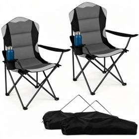 2 Pack Heavy Duty Folding Camping Chairs 330 LBS Capacity, 600D Oxford Padded Portable Outdoor Lawn Chairs with Cup Holder & Carry Bag - Black (Option: Default Title)