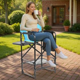 31inch Tall Directors Chair With Footrest, 4Portable Bar Height Folding Camping Chair With Built-in Cup Holder, Side Table, Storage Pocket, Blue (Option: 29078206)