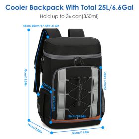 Cooler Backpack 36 Can Leakproof Insulated Cooler Backpack With 25L-6.6Gal For Picnic Camping Beach Hiking Fishing Travel (Color: Black)