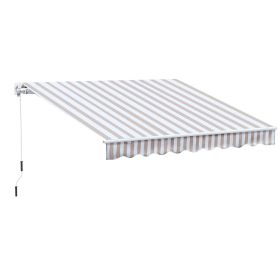 10' x 8' Retractable Sun Shade Patio/Window Awning - Polyester Fabric - Beige (Option: Beige Stripes-1685x220x180 mm)