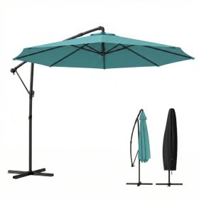 10 ft Offset Patio Umbrella with Cover, Hanging Cantilever Umbrella with 360° Rotation, Crank Handle, Tilt, Sky Blue (Option: Sky Blue-1190x360x170 mm)