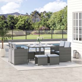 9 Pieces Outdoor Dining Set for 8 (Option: Mixed Gray, Gray-1120x720x255 mm)