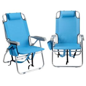 63*70*99cm Heightened Oxford Cloth Silver White Aluminum Tube Bearing 100kg Beach Chair Blue (Option: Default Title)