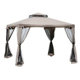 10' x 10' Gazebo Tent, Double Roof Outdoor Canopy Shelter, with Netting Fabric and Vented Roof, Steel Corner Frame for Garden, Lawn, Backyard, T (Option: Taupe-1980x265x130 mm)